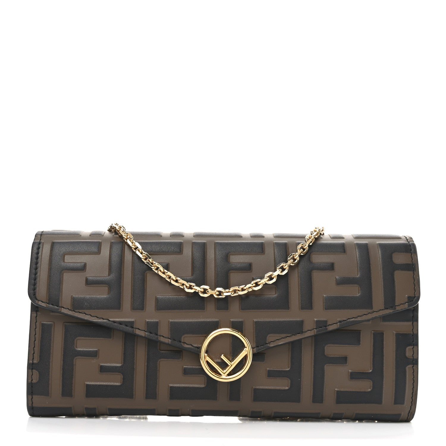 Fendi Vitello Soft F is Fendi Bi-Color FF 1974 Embossed Continental Envelope Wallet On Chain Maya Black 1 of 10