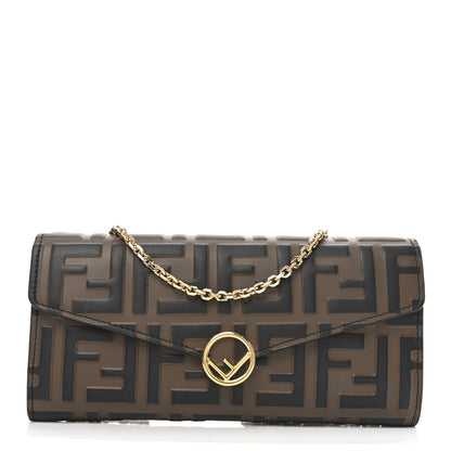Fendi Vitello Soft F is Fendi Bi-Color FF 1974 Embossed Continental Envelope Wallet On Chain Maya Black 1 of 10