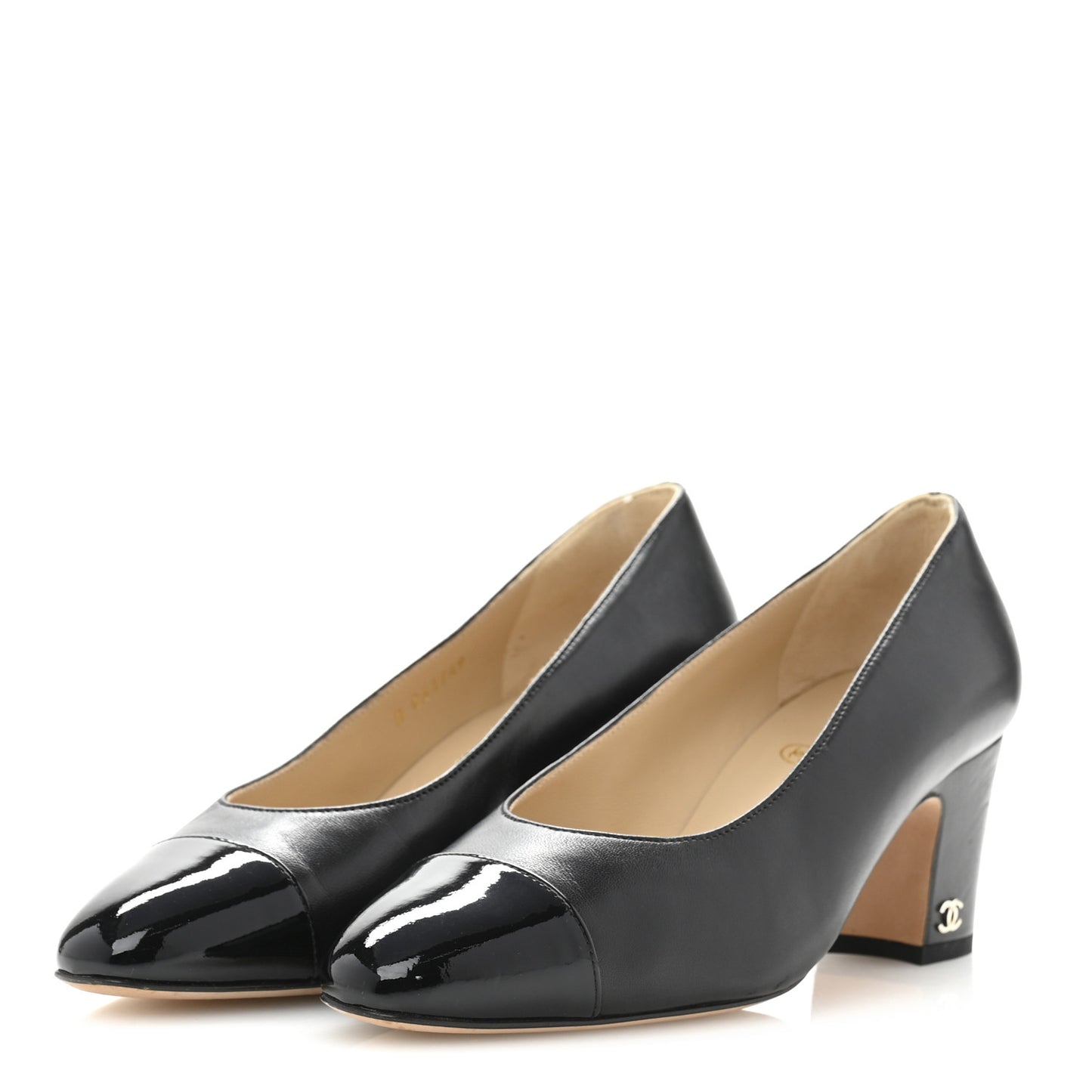 Lambskin Patent Cap Toe CC Pumps 36 Black