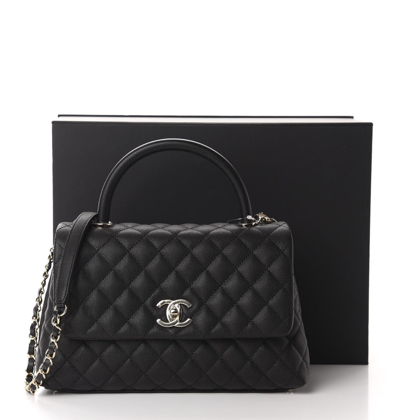 Caviar Quilted Small Coco Handle Flap Black