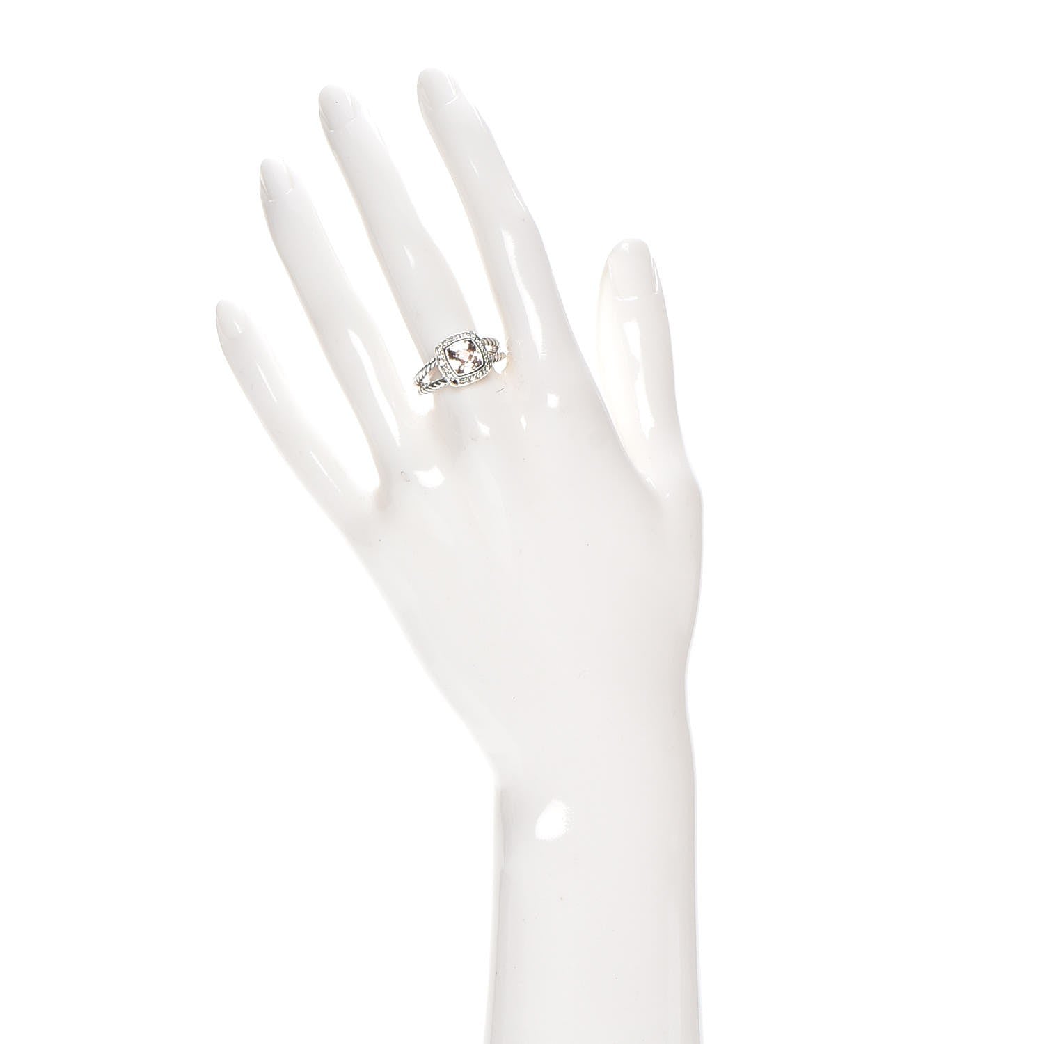 David Yurman Sterling Silver Diamond Morganite 7mm Petite Albion Ring 53 6.5 2 of 4