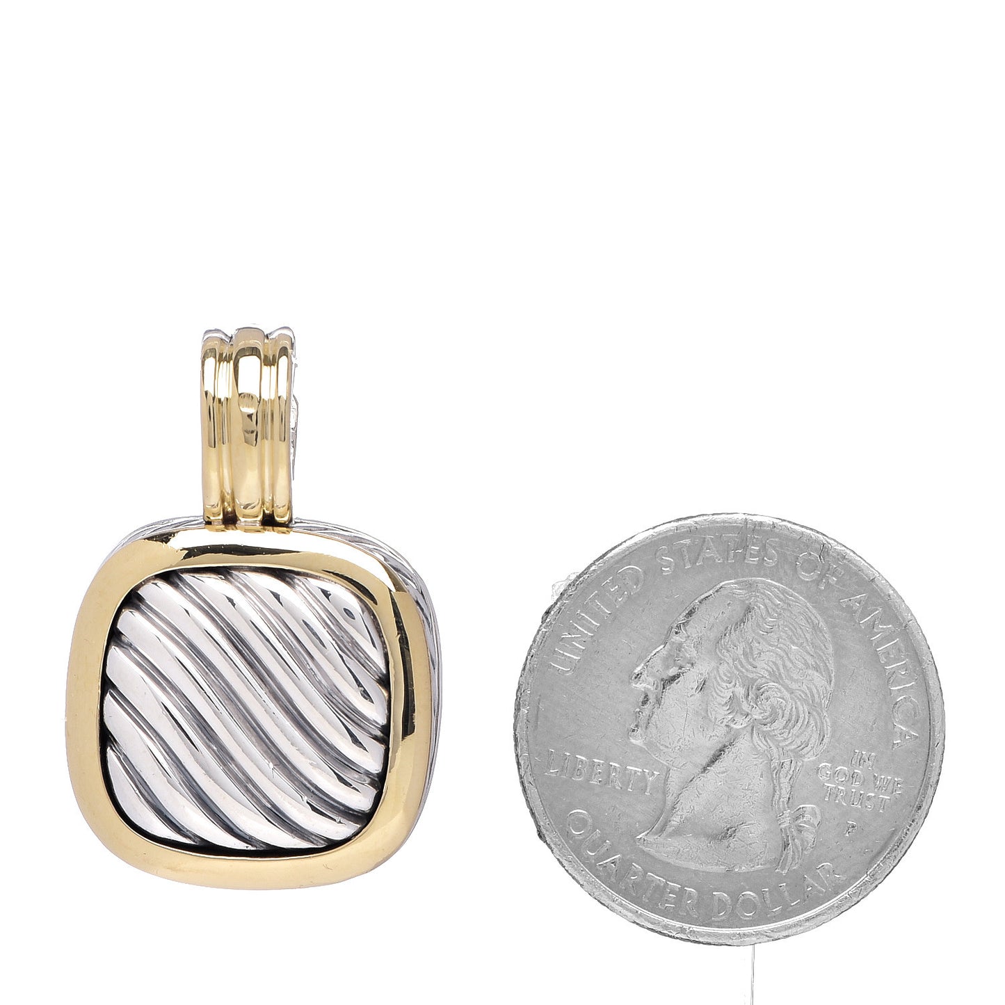 Sterling Silver 18K Yellow Gold 16mm Sculpted Cable Enhancer Pendant