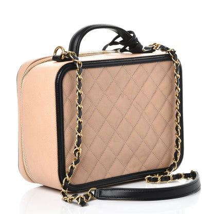 Chanel Caviar Quilted Large CC Filigree Vanity Case Beige Black 3 of 12