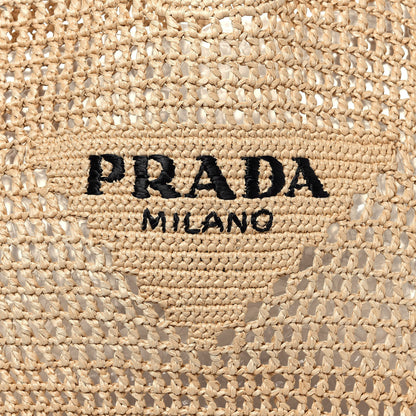 Prada Yarn Raffia Effect Crochet Logo Embroidered Shopping Tote Bag Naturale 8 of 10