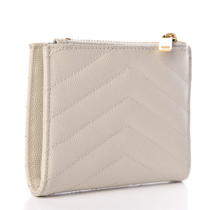 Saint Laurent Grain De Poudre Matelasse Chevron Monogram Zipped Card Case Crema Soft 4 of 8