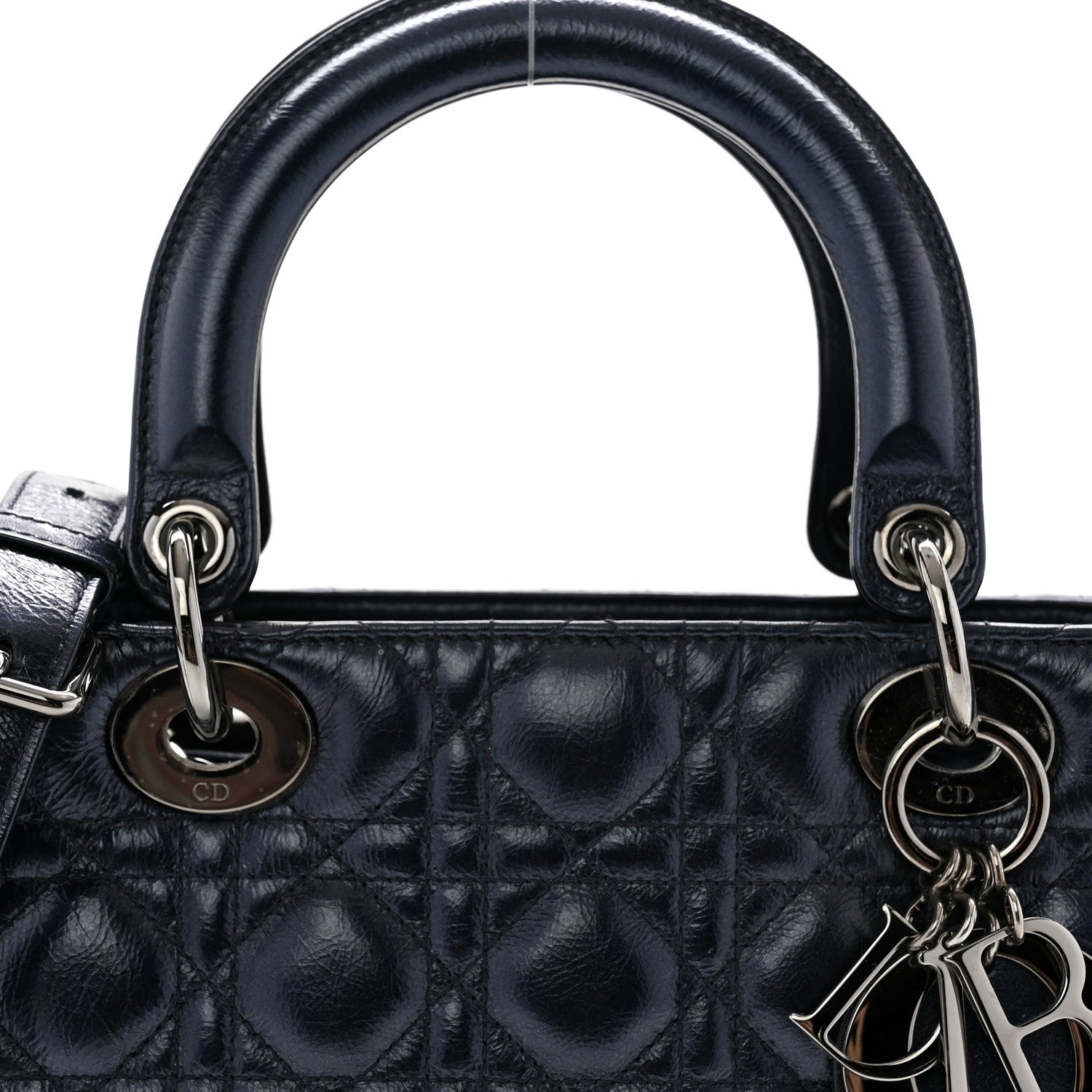 Christian Dior Metallic Lambskin Cannage Medium Lady Dior Navy Blue 8 of 12