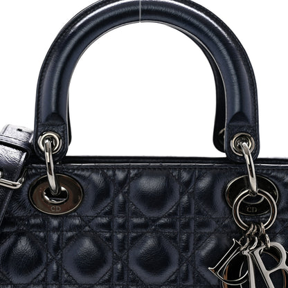 Christian Dior Metallic Lambskin Cannage Medium Lady Dior Navy Blue 8 of 12