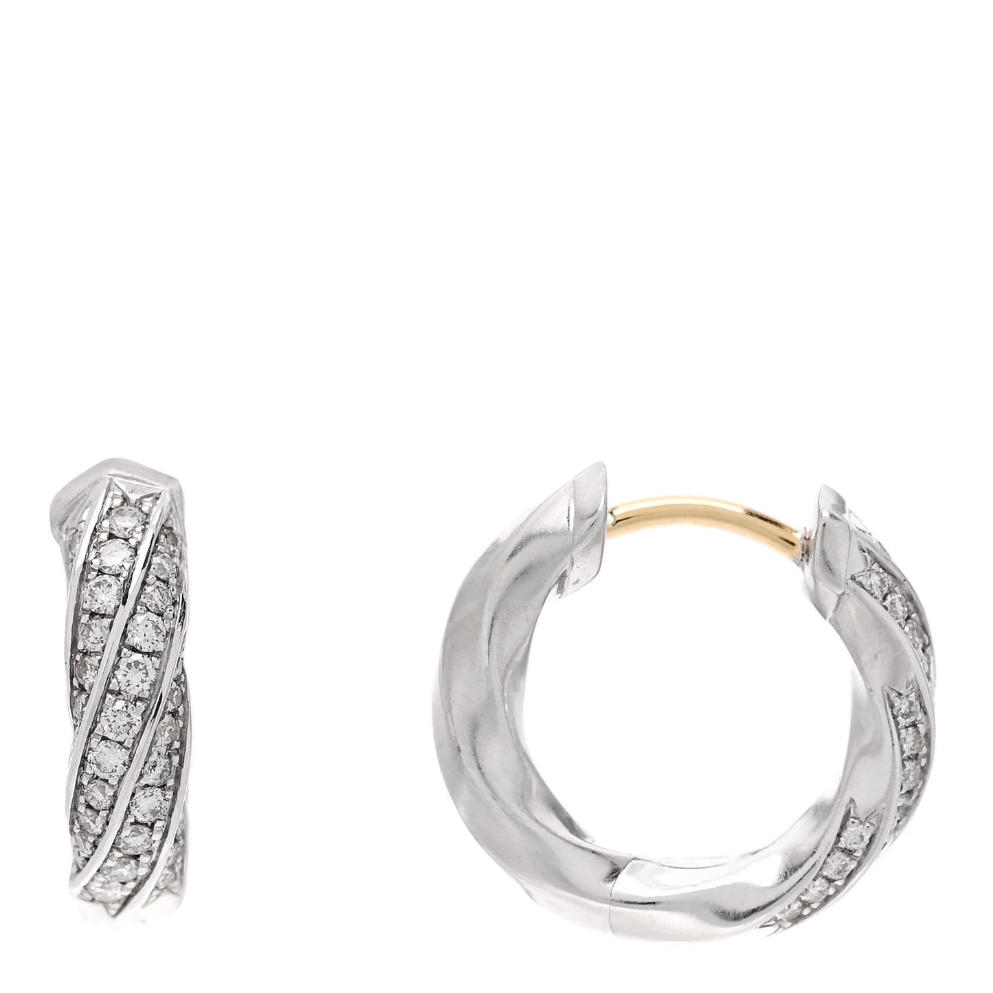 Sterling Silver Diamond Cable Edge Huggie Hoop Earrings