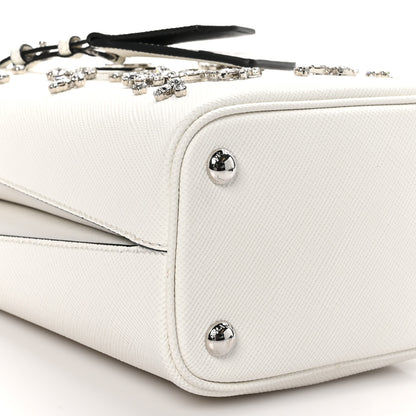 Prada Saffiano Cuir Crystal Small Panier Bucket Bag White Black 8 of 9