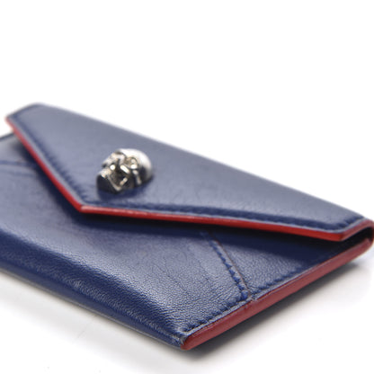 Alexander McQueen Calfskin Skull Envelope Card Holder Blue Red 6 of 7