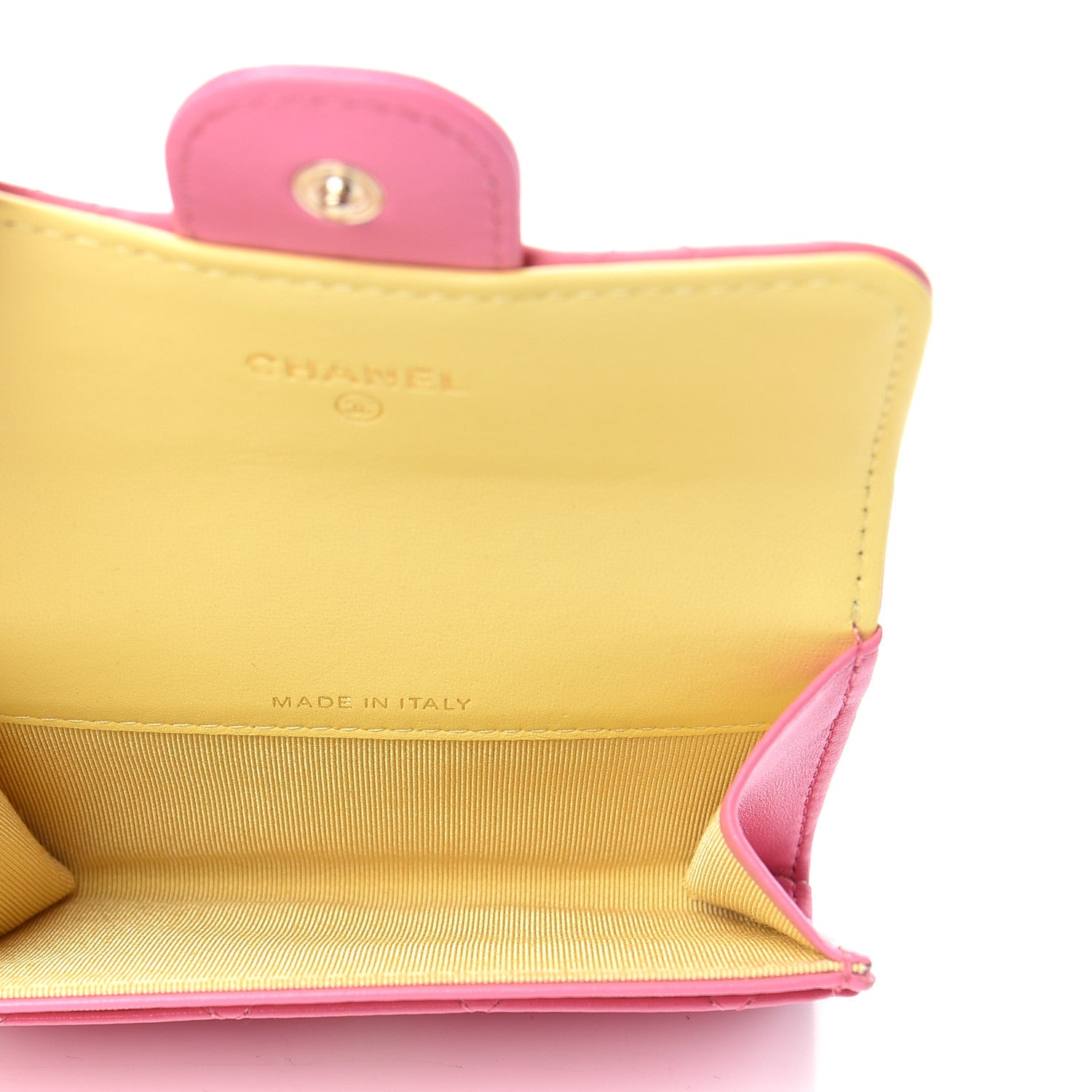 Chanel Lambskin Quilted Flap Card Holder Wallet Pink Yellow 5 of 9