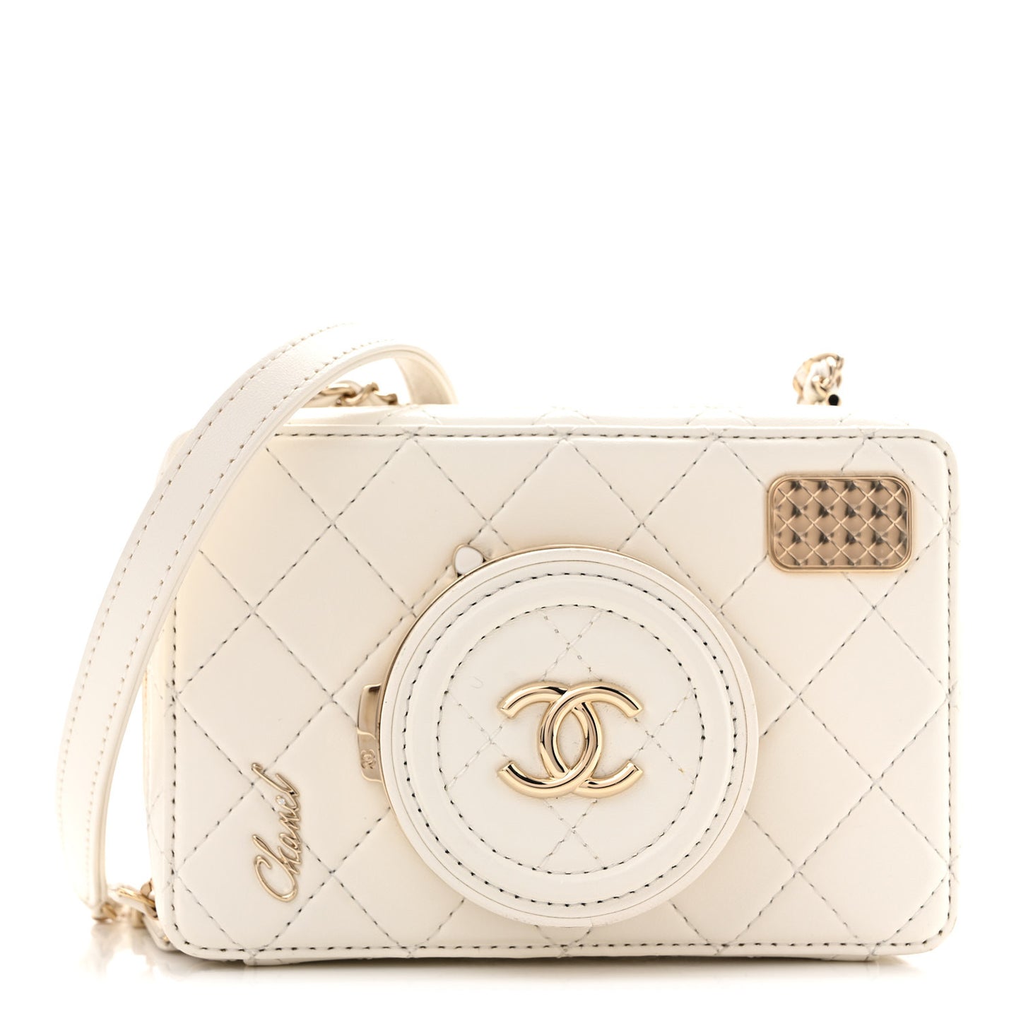 Lambskin Quilted Coco Click Bag White