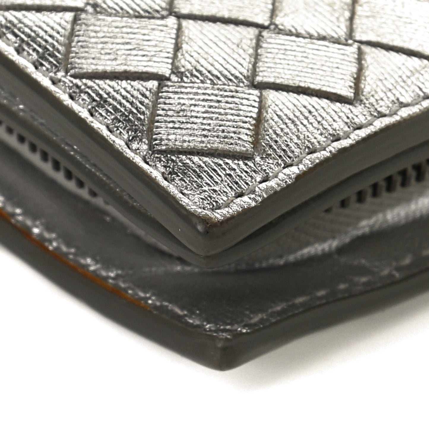 Metallic Grosgrain Intrecciato Continental Wallet Silver