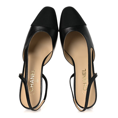 Chanel Goatskin Grosgrain Cap Toe CC Slingback Pumps  40 Black 2 of 12