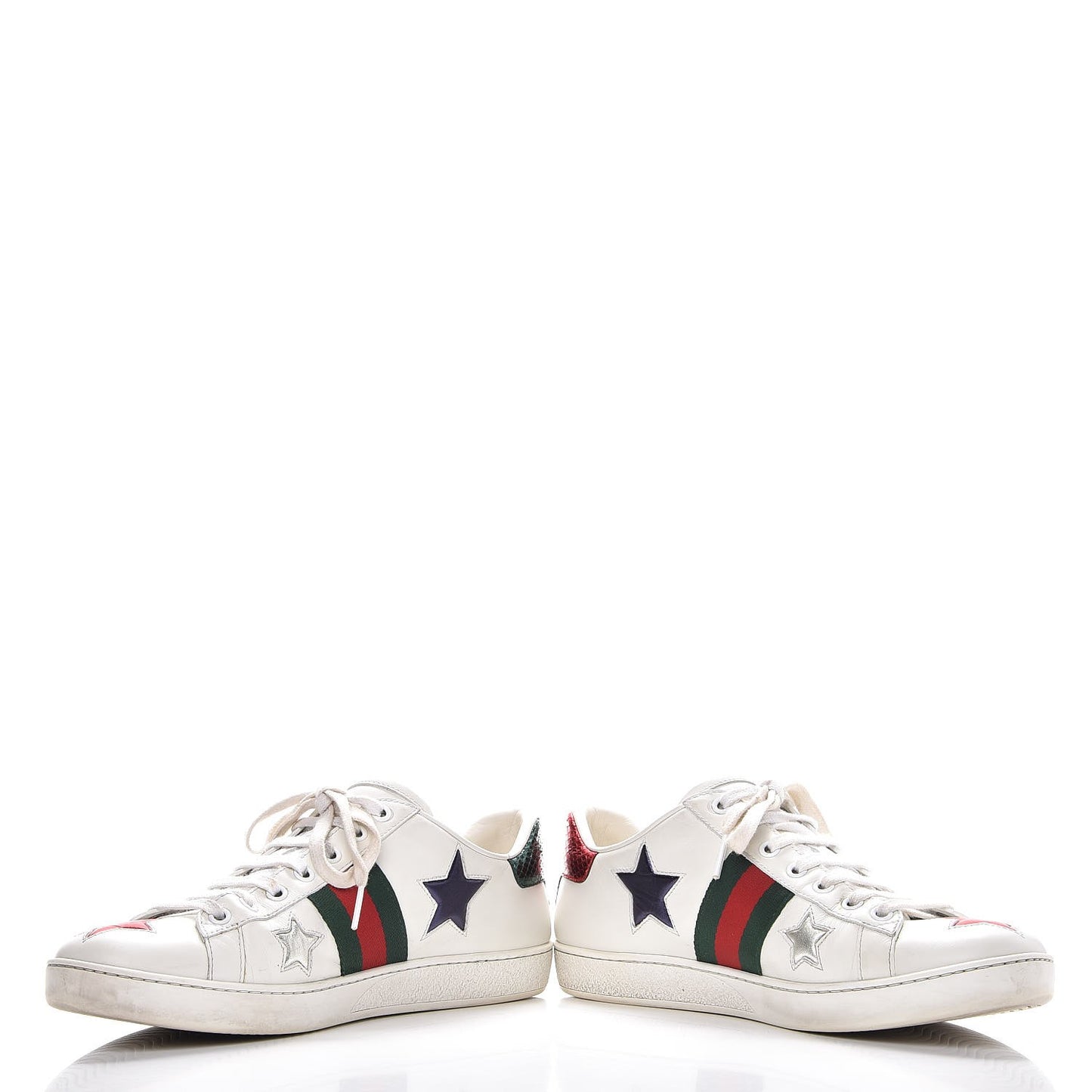 Calfskin Ayers Web Star Embroidered Womens Ace Sneakers 39 White Multi