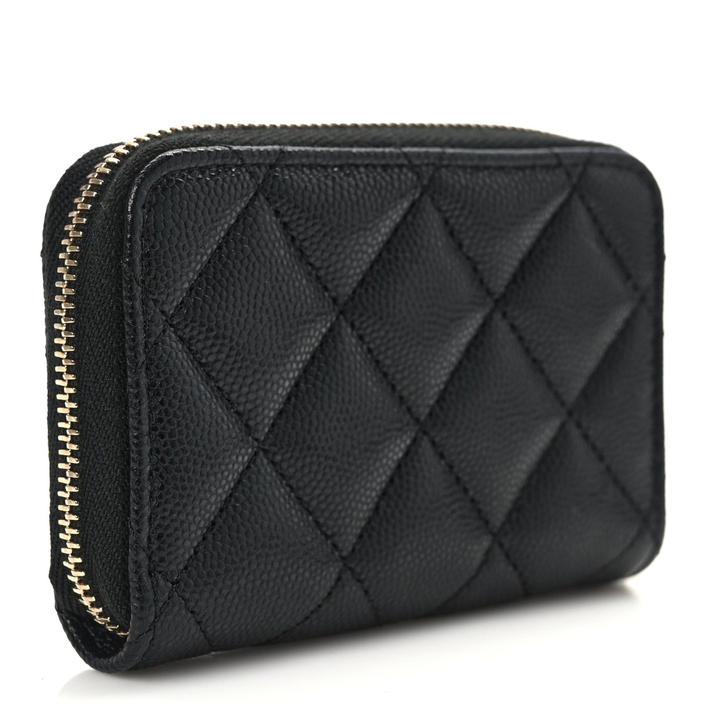 Shiny Caviar Quilted Strass CC Zip Coin Purse Black
