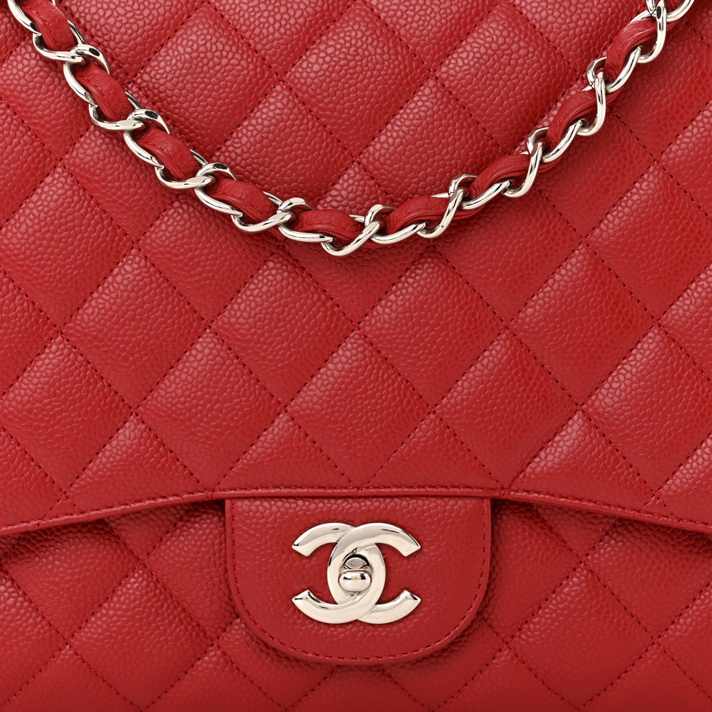 Caviar Quilted Maxi Single Flap Red