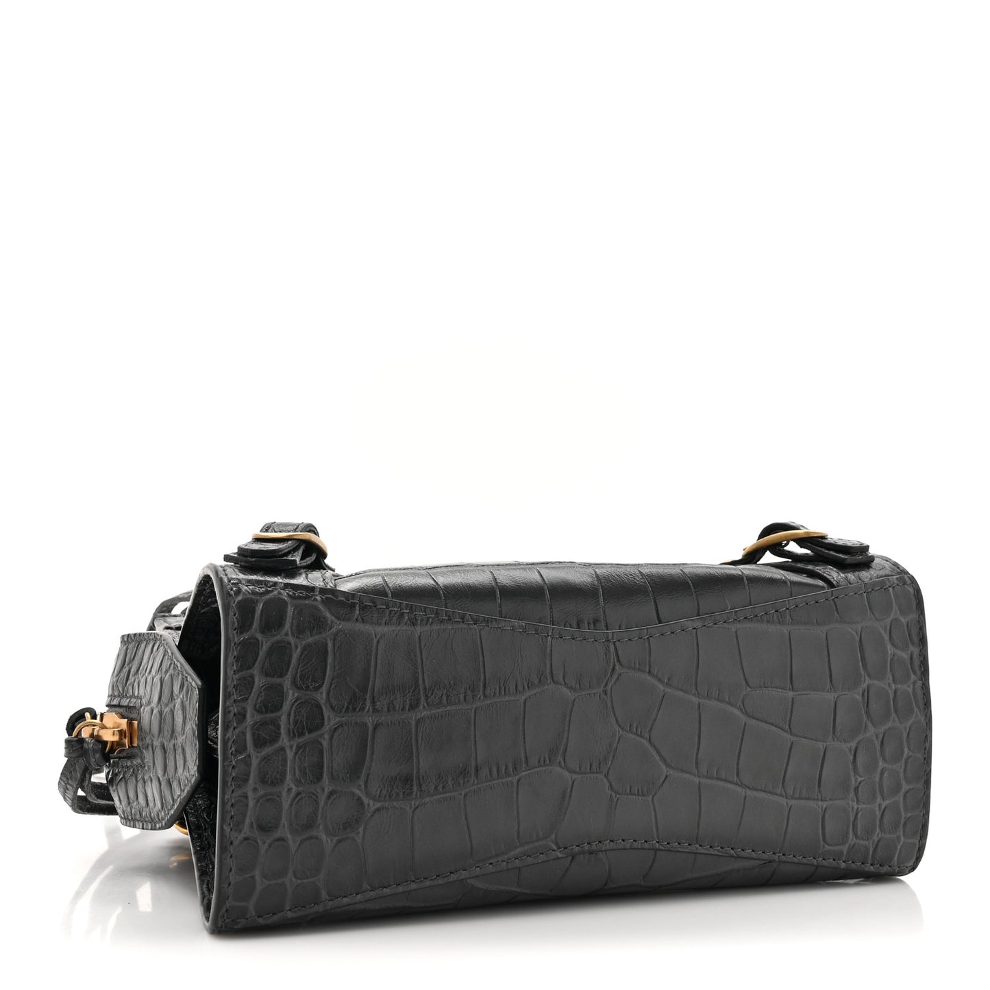 Shiny Supple Calfskin Crocodile Embossed Neo Classic Gold Hardware Mini City Black