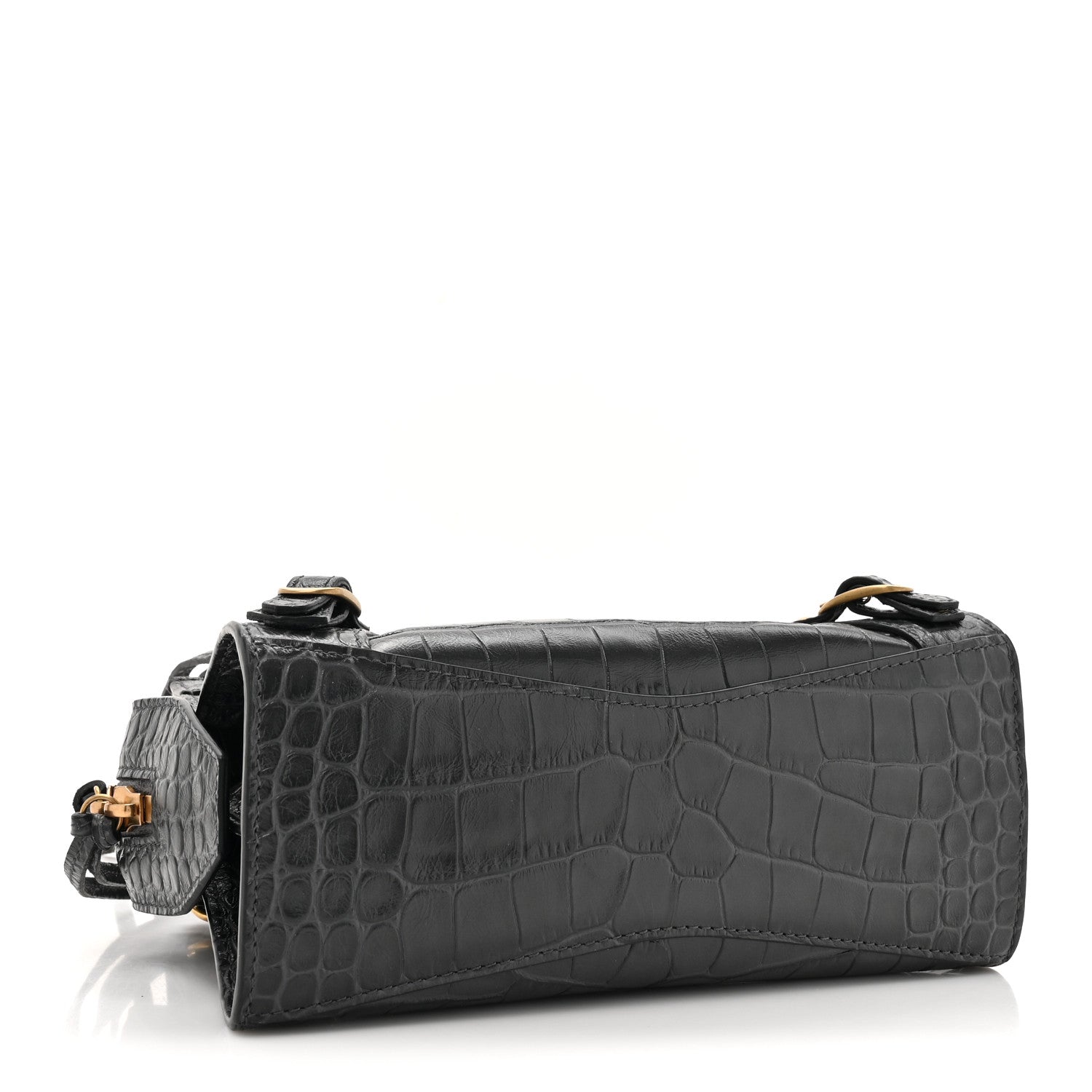 Balenciaga Shiny Supple Calfskin Crocodile Embossed Neo Classic Gold Hardware Mini City Black 4 of 13