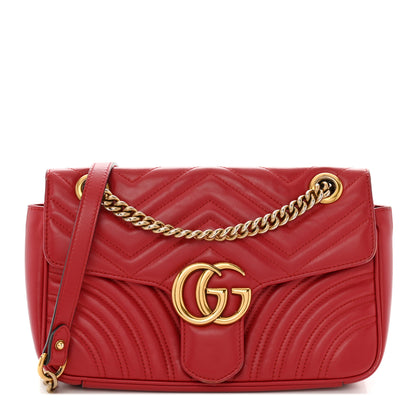 Gucci Calfskin Matelasse Small GG Marmont Shoulder Bag Hibiscus Red 1 of 13