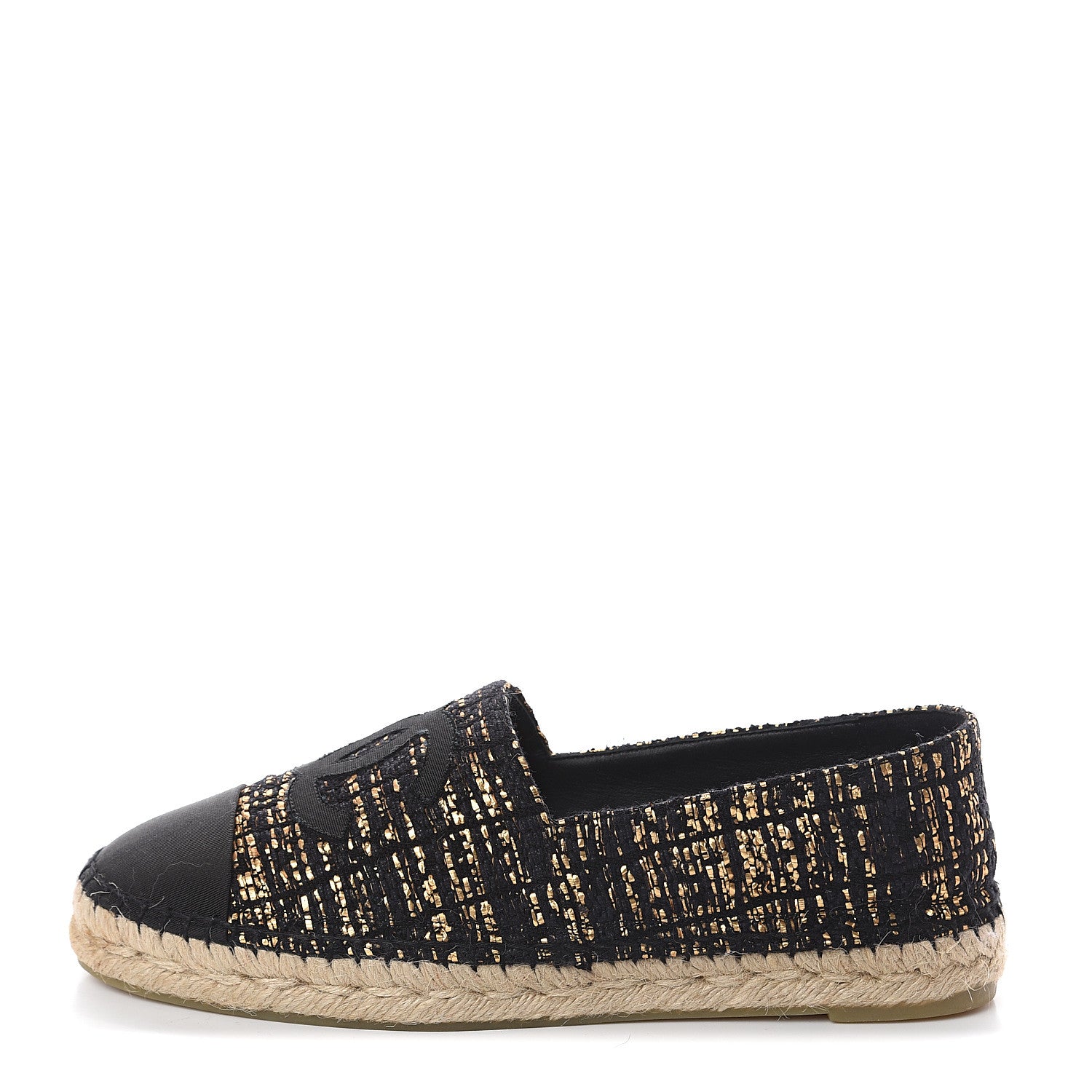 Chanel Metallic Tweed Grosgrain CC Espadrilles 40 Black Gold 1 of 7