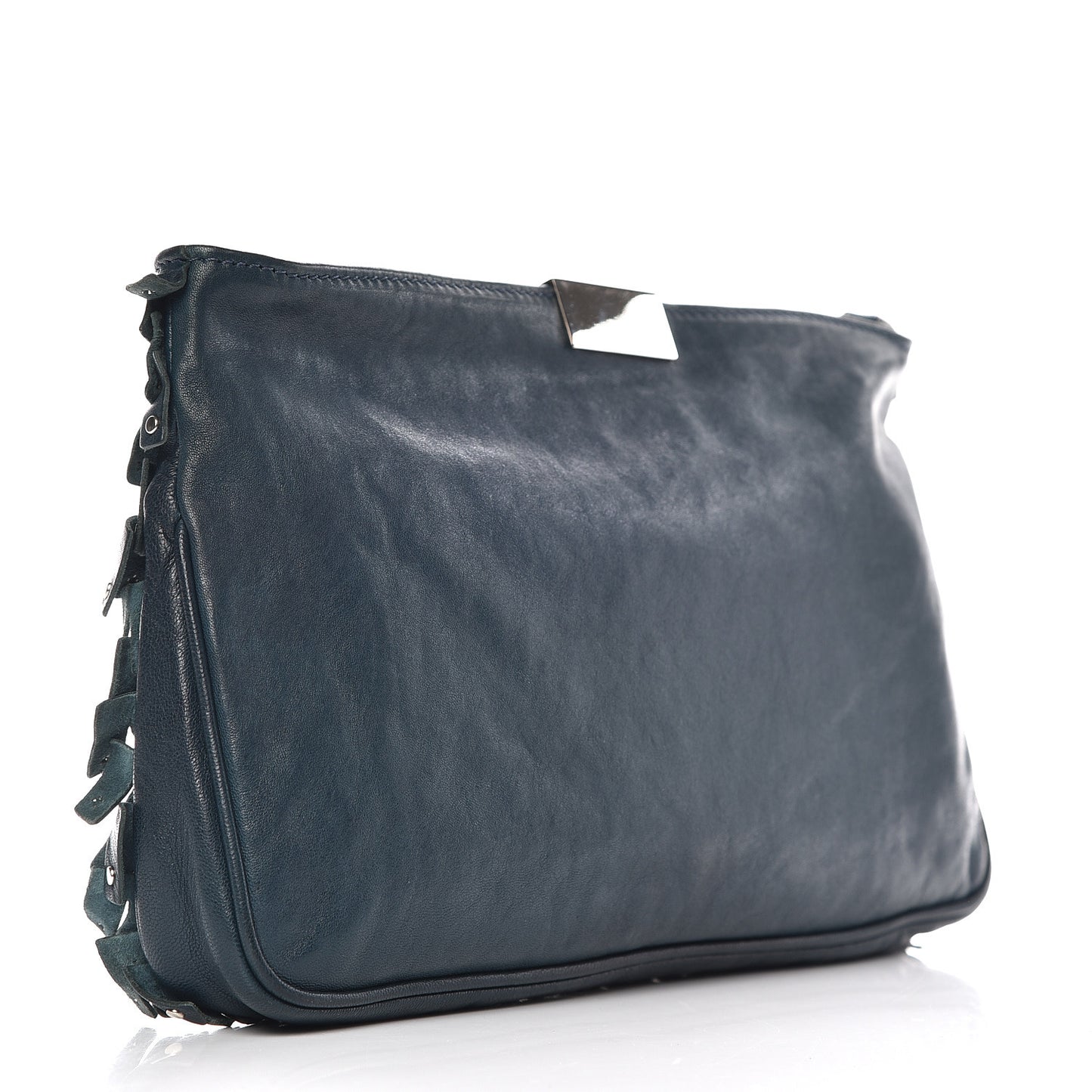 Lambskin Studded Fringe Zulu Clutch Turquoise