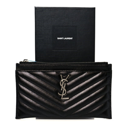 Saint Laurent Grain De Poudre Chevron Monogram Bill Pouch Black 9 of 9