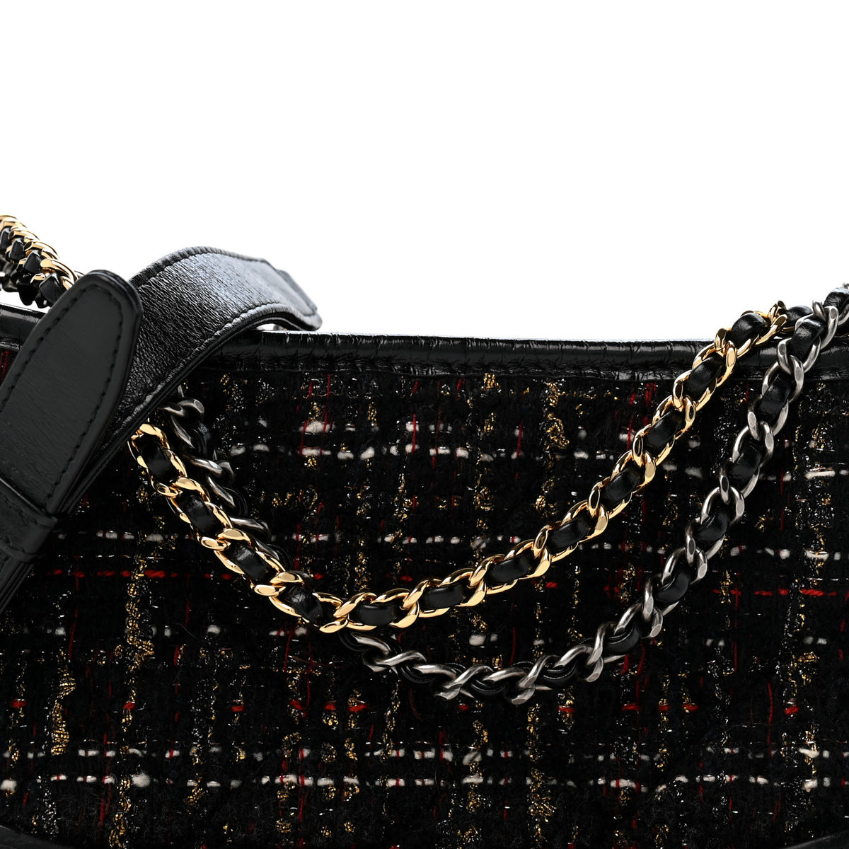 Chanel Tweed Calfskin Quilted Small Gabrielle Hobo Black Gold 8 of 14