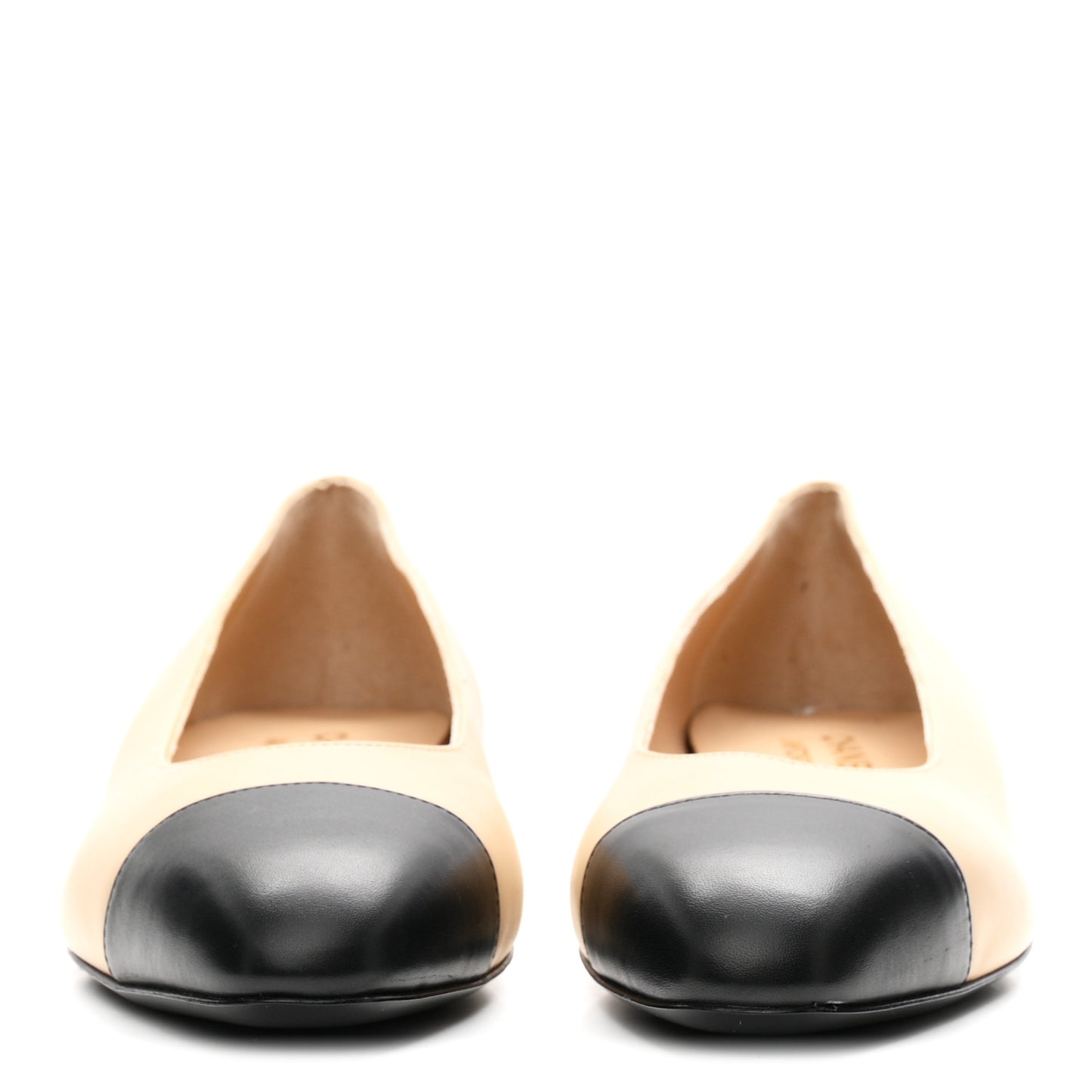Lambskin Cap Toe CC Uniform Ballerina Flats 38 Beige Black