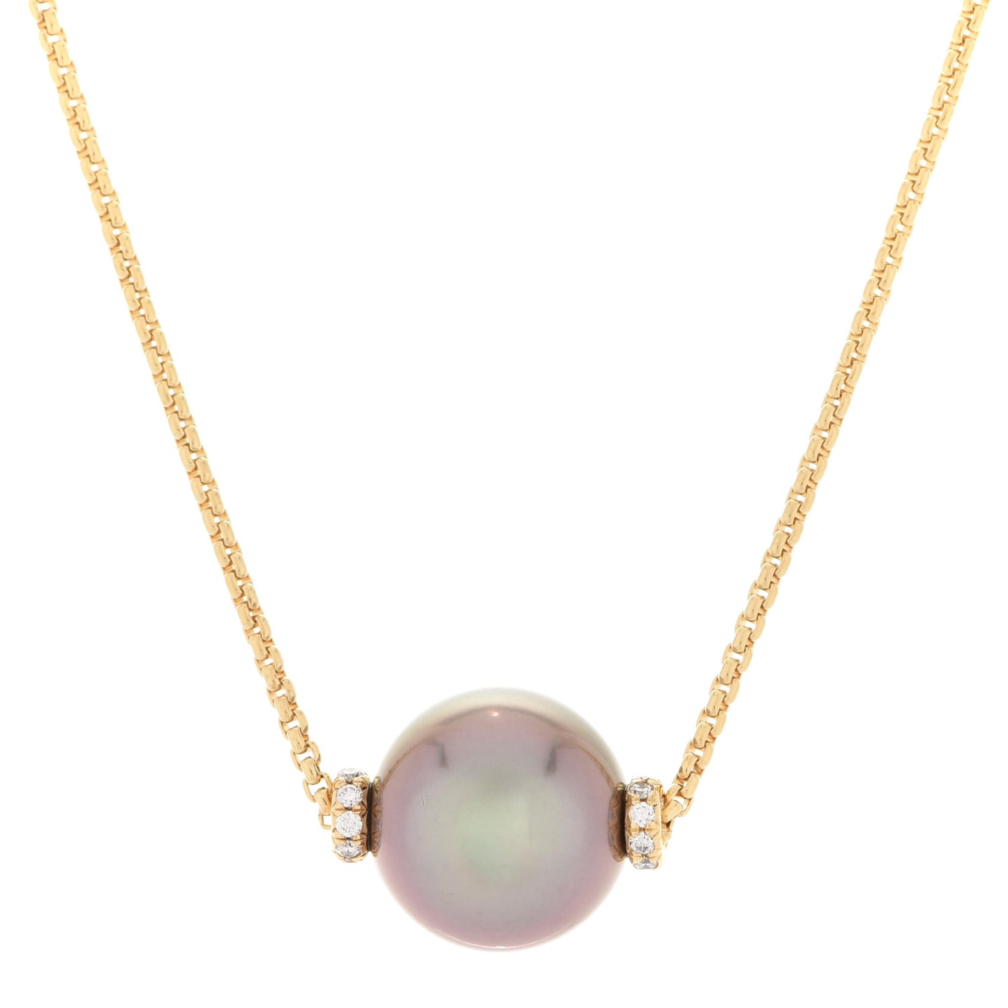 18K Yellow Gold Diamond Tahitian Pearl 11mm Solari Pendant Necklace