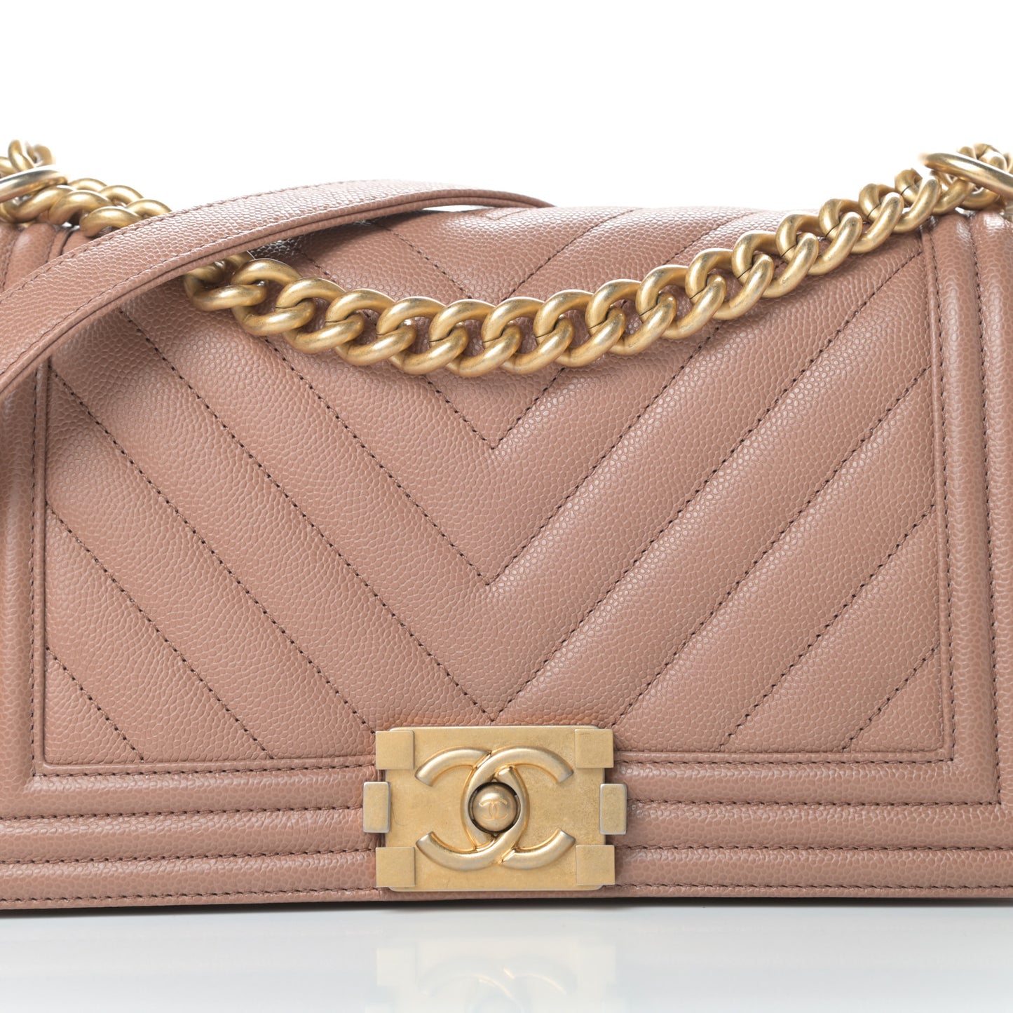 Caviar Chevron Quilted Medium Boy Flap Dark Beige