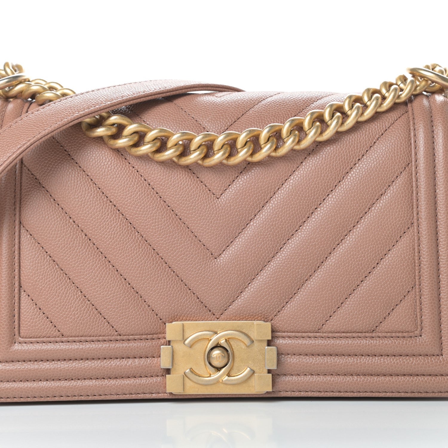 Chanel Caviar Chevron Quilted Medium Boy Flap Dark Beige 8 of 11