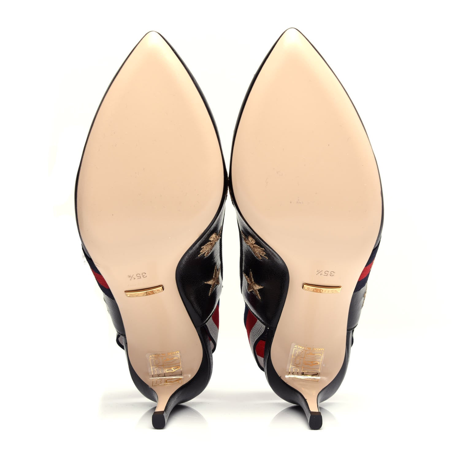 Gucci Calfskin Web Bee Star Embroidered Sylvie Mid Heel Slingback Pumps 35.5 Black 6 of 11