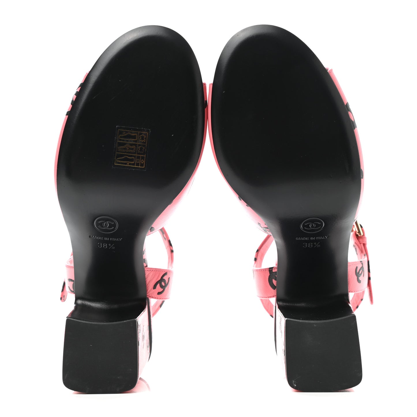 Printed Lambskin CC Sandals 38.5 Pink Black