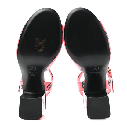 Chanel Printed Lambskin CC Sandals 38.5 Pink Black 5 of 9