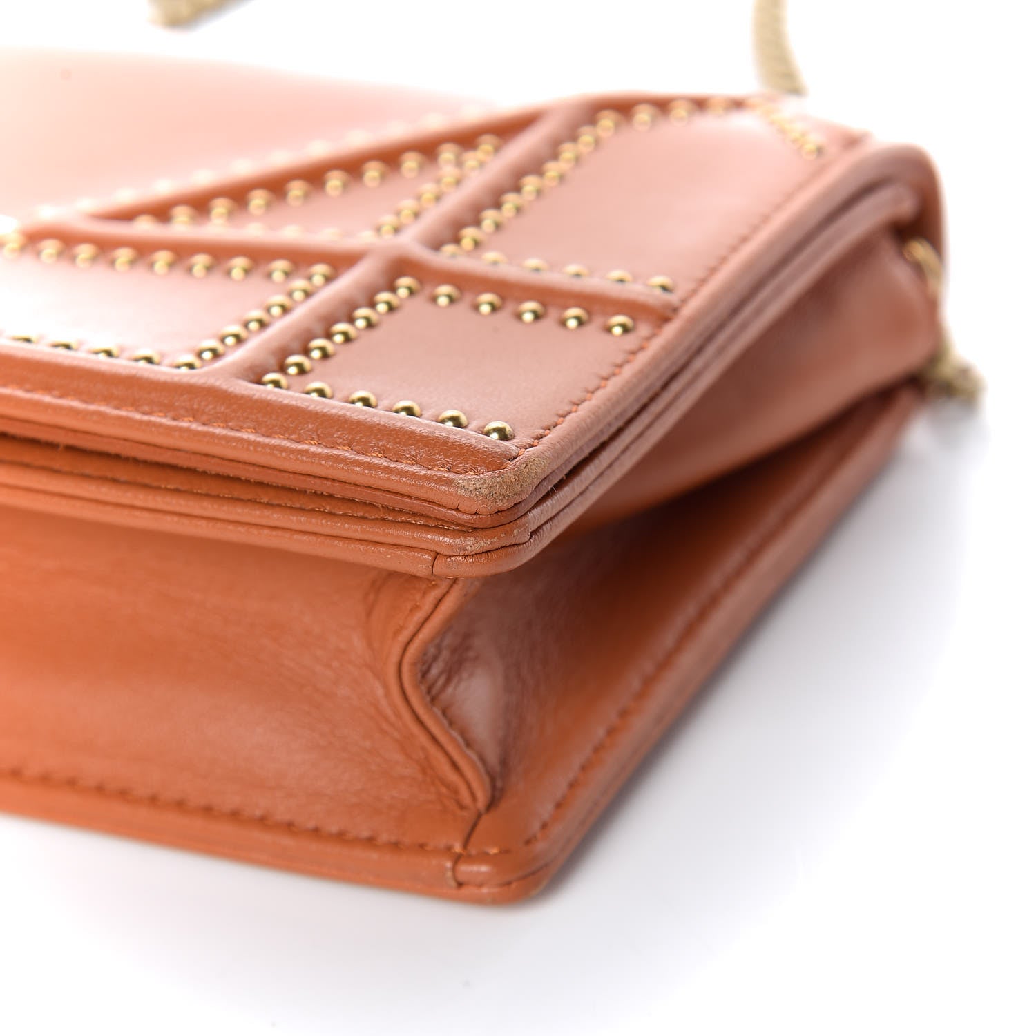 Christian Dior Calfskin Studded Diorama Top Handle Wallet on Chain Pouch Orange 12 of 14