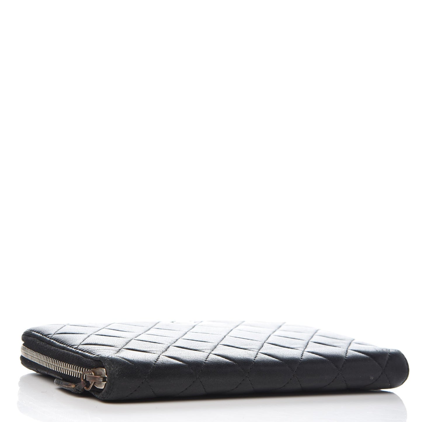Lambskin Quilted Large Zip Around Organizer Wallet Black