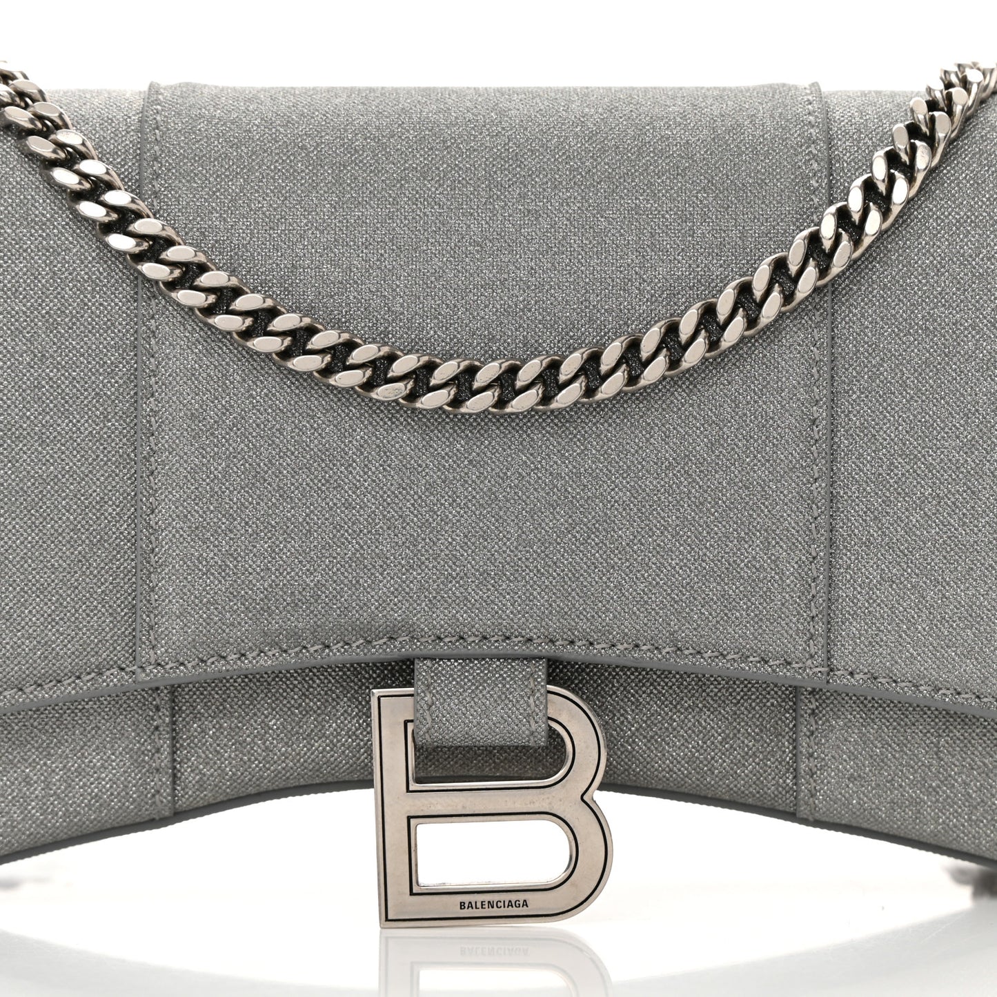 Glitter Fabric Hourglass Chain Bag Grey