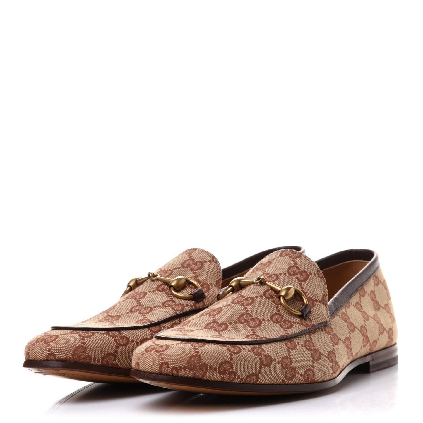 Canvas GG Monogram Horsebit Mens Jordaan Loafers 8 Beige Ruggine Light Brown