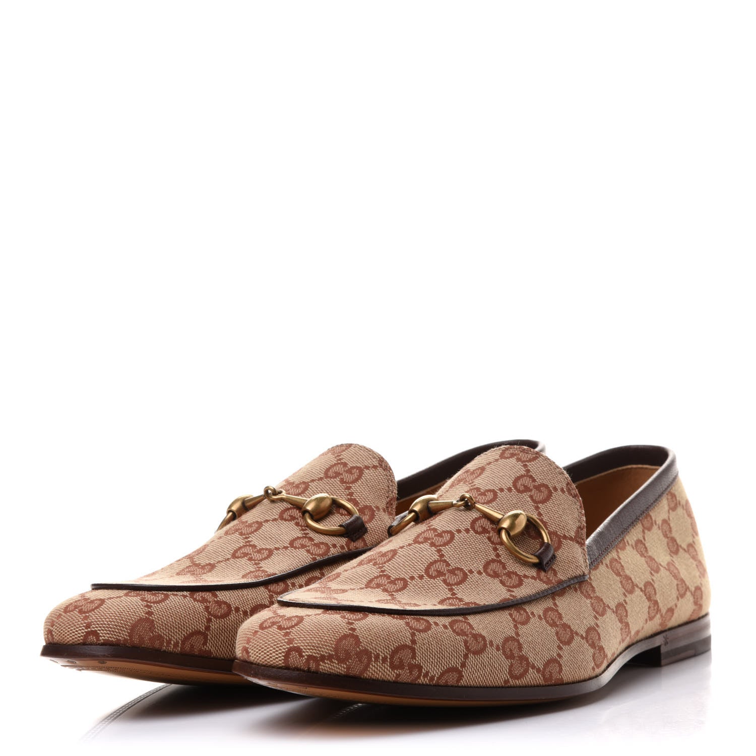 Gucci Canvas GG Monogram Horsebit Mens Jordaan Loafers 8 Beige Ruggine Light Brown 3 of 10