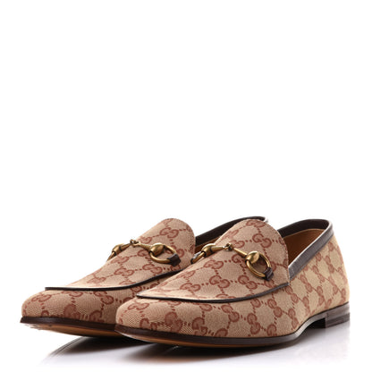 Gucci Canvas GG Monogram Horsebit Mens Jordaan Loafers 8 Beige Ruggine Light Brown 3 of 10