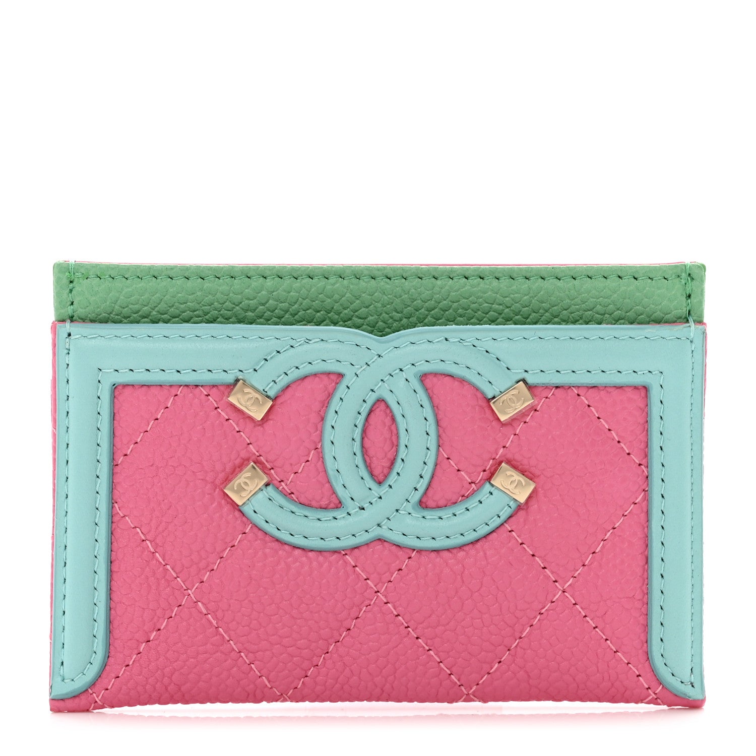 Chanel Caviar Quilted CC Filigree Card Holder Pink Blue Green 1 of 9