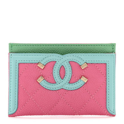 Chanel Caviar Quilted CC Filigree Card Holder Pink Blue Green 1 of 9