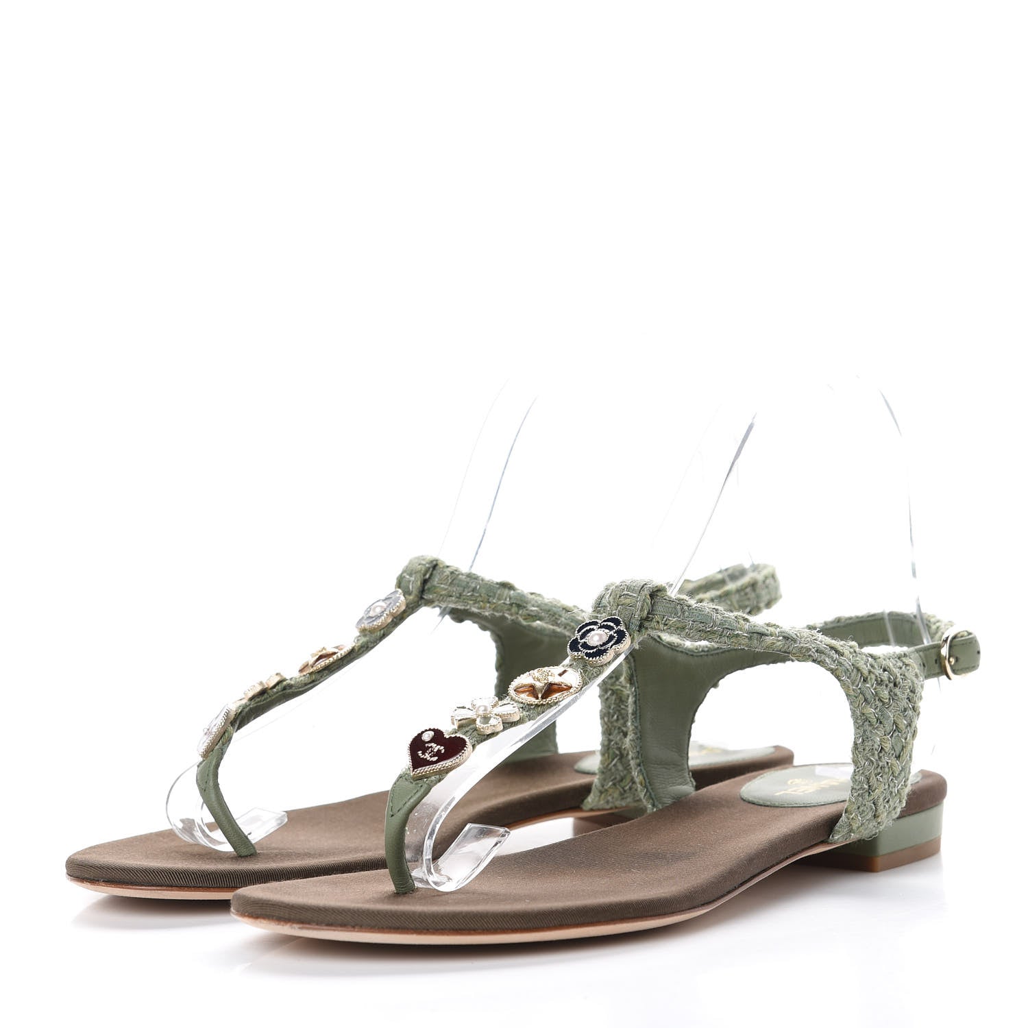 Chanel Tweed CC Charm Thong Sandals 36.5 Dark Green 2 of 11