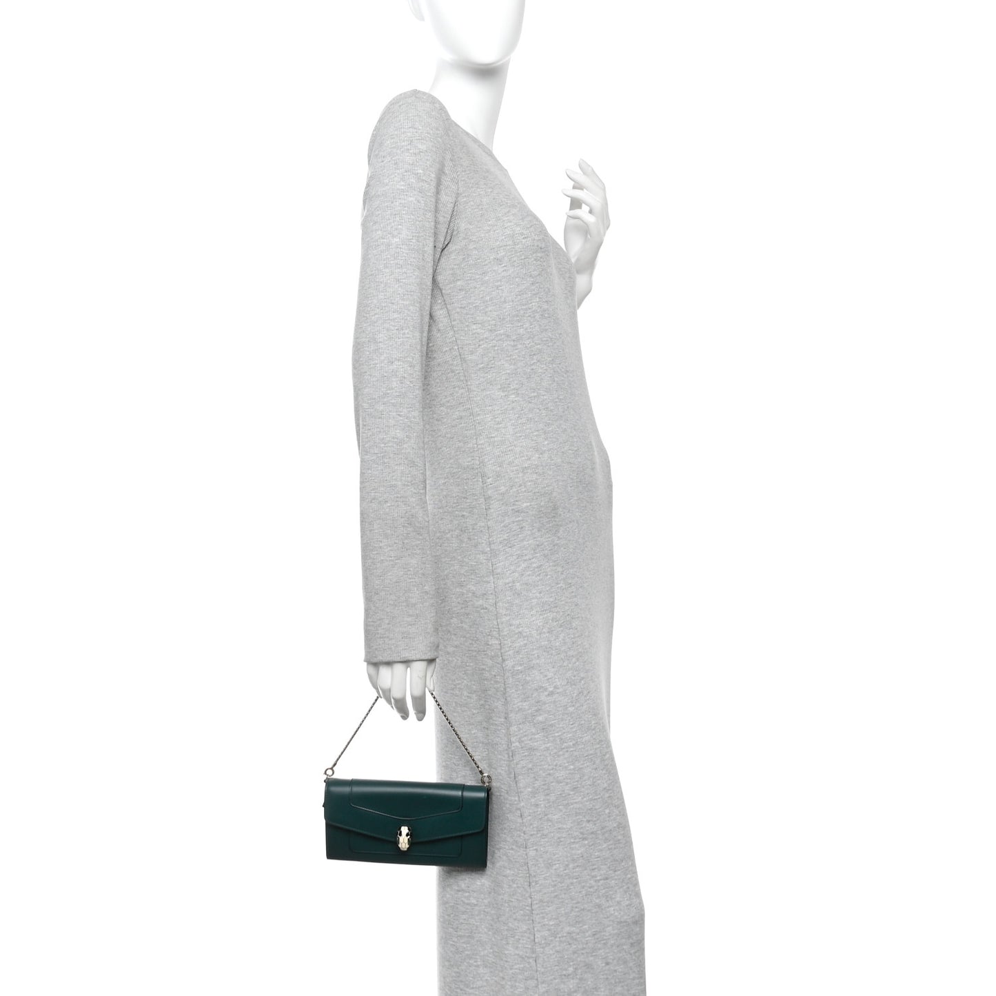 Calfskin Serpenti Forever Chain Wallet Green