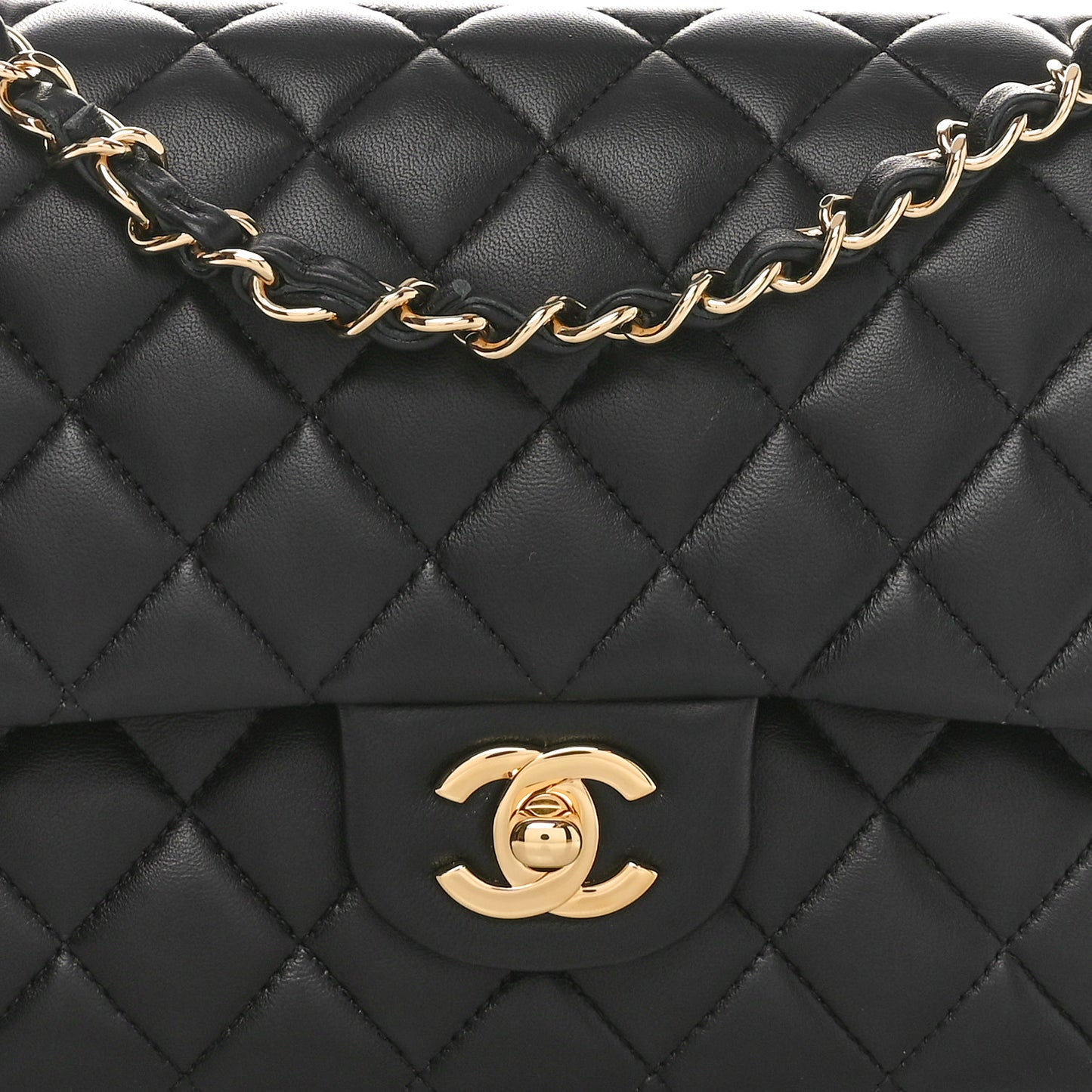 Lambskin Quilted Medium Double Flap Black