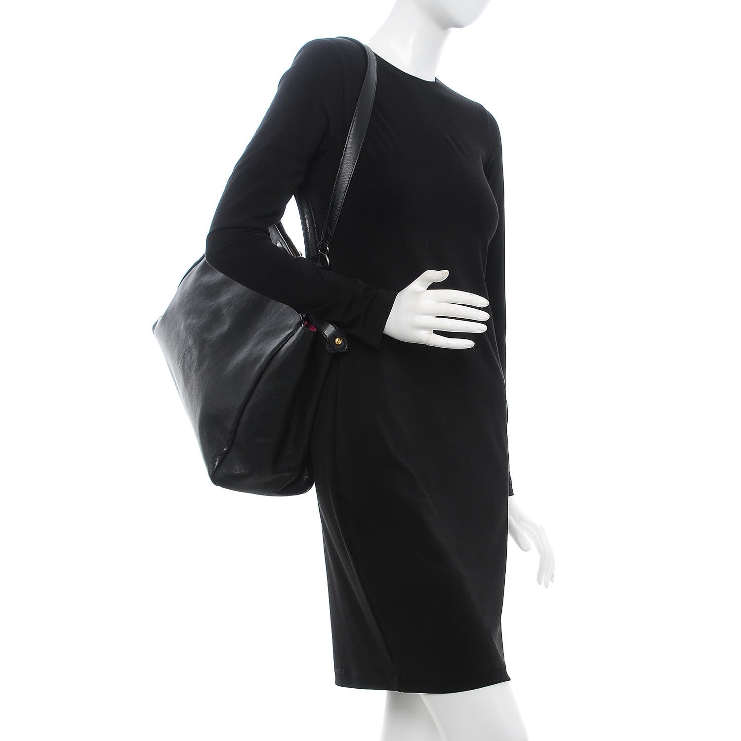 Fendi Goatskin Large Peekaboo Iconic Satchel Black Lampone 2 of 9