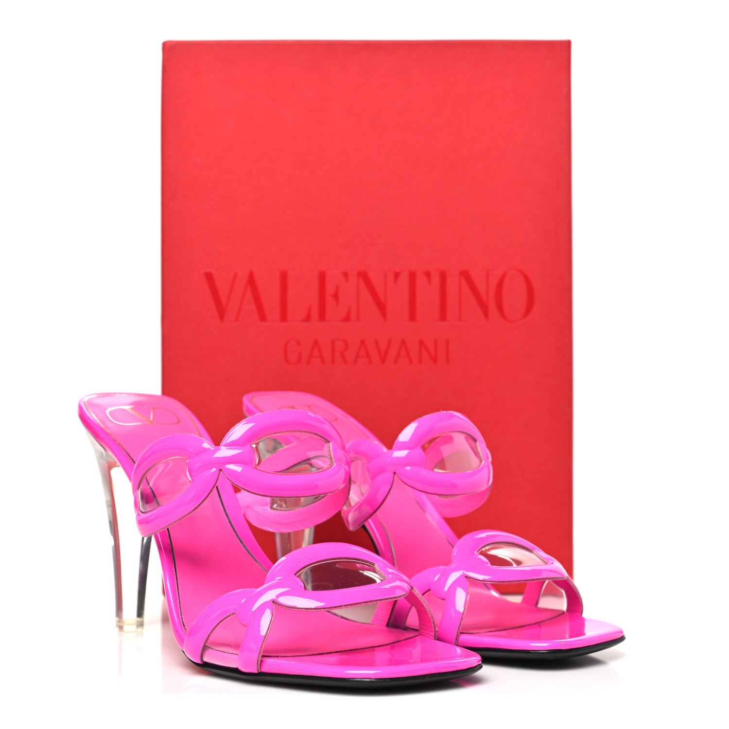 Valentino Garavani Patent PVC Chain 1967 100mm Sandals 40 Pink