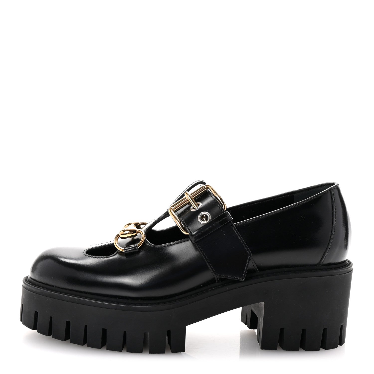 Gucci Cordovan Lux Womens Horsebit Platform Mary Jane Loafers 36.5 Black 1 of 10