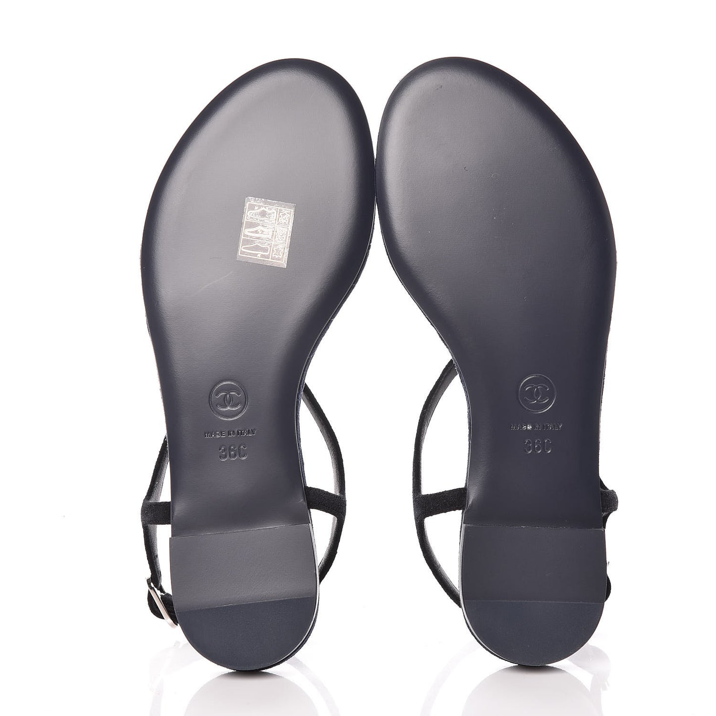 Suede Calfskin CC Thong Sandals 36 Black